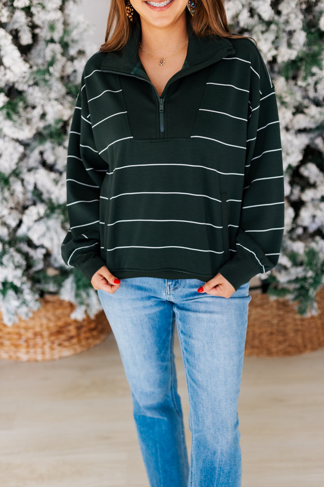 SCUBA STRIPE QUARTER ZIP TOP- REGENCY GREEN