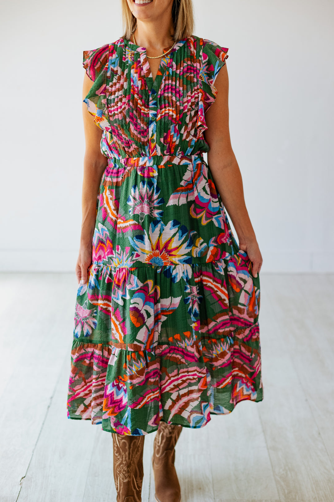 GREEN FLORALS MAXI DRESS