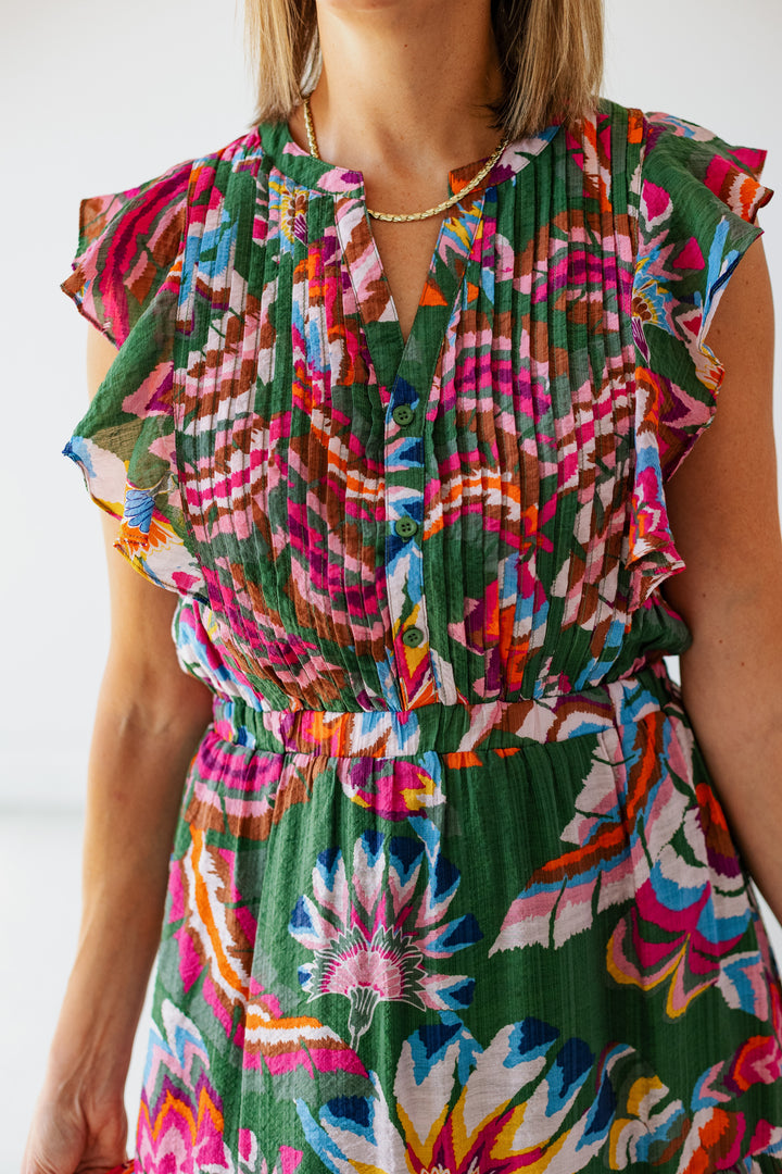 GREEN FLORALS MAXI DRESS