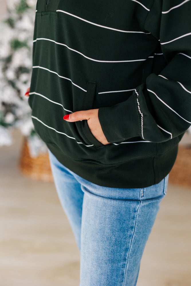 SCUBA STRIPE QUARTER ZIP TOP- REGENCY GREEN