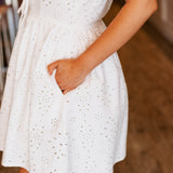 PUFF SLEEVE EYELET MINI DRESS