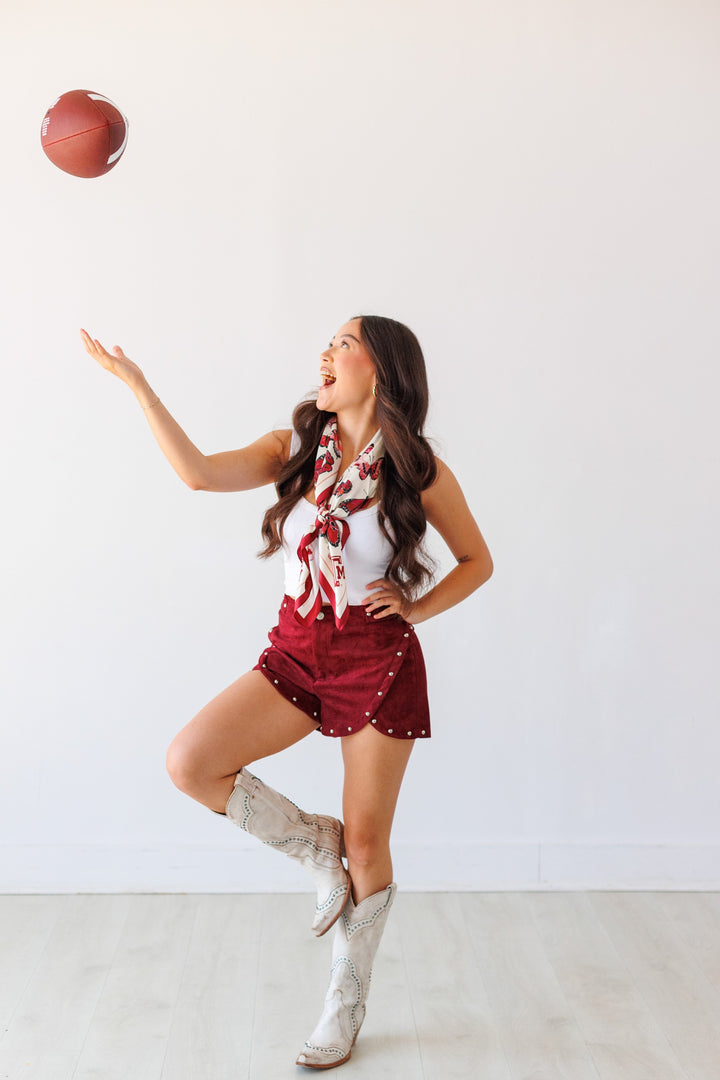 WINE STUDDED SUEDE SHORT