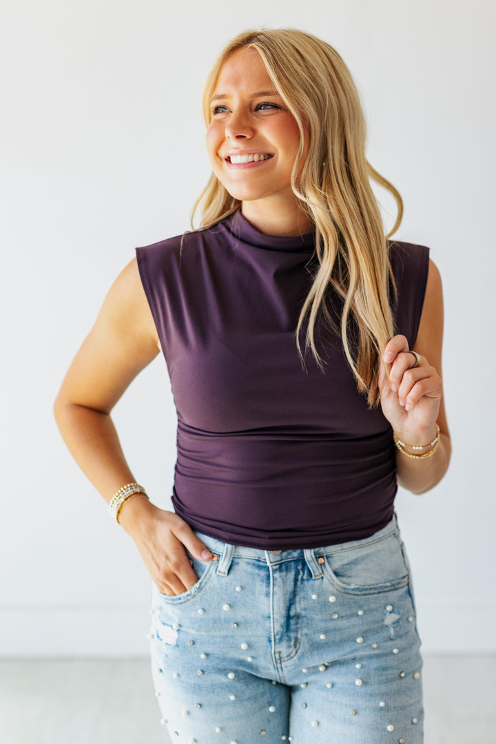 PURPLE PLUM MOCK NECK TOP