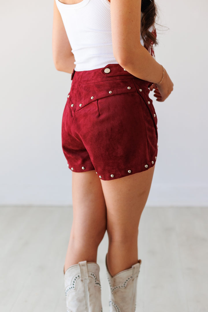 WINE STUDDED SUEDE SHORT