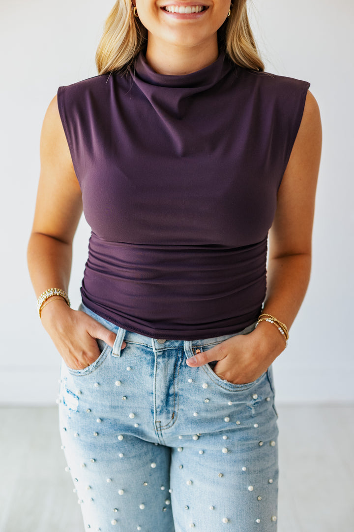 PURPLE PLUM MOCK NECK TOP
