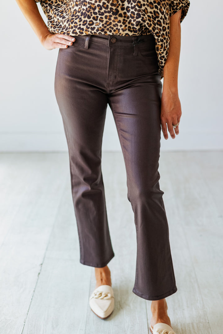 ESPRESSO COATED CROP BOOTCUT JEAN