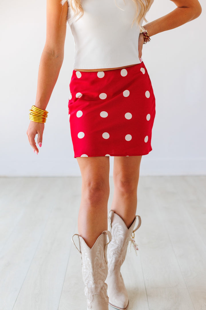 RED POLKA DOT SILKY SKORT