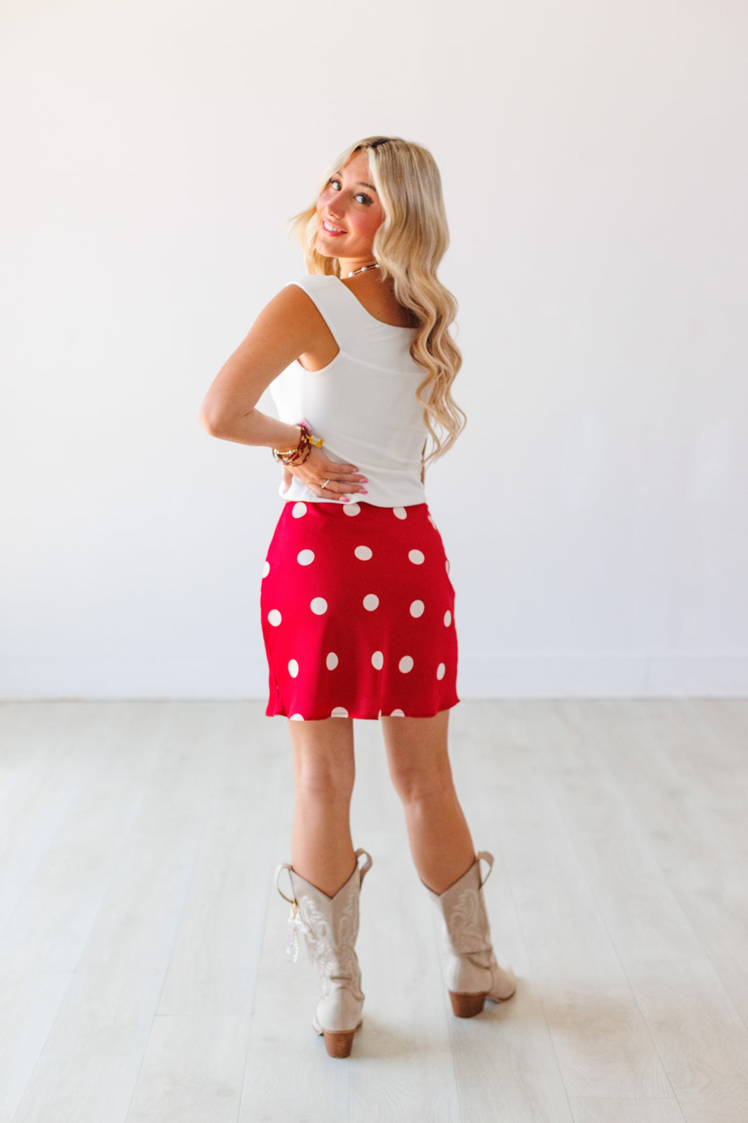 RED POLKA DOT SILKY SKORT
