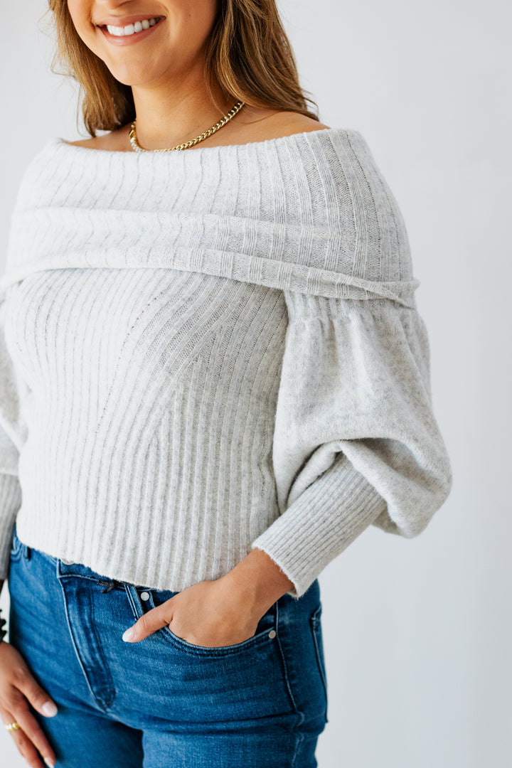 CECILIA OFF THE SHOULDER SWEATER- MARLED GREY