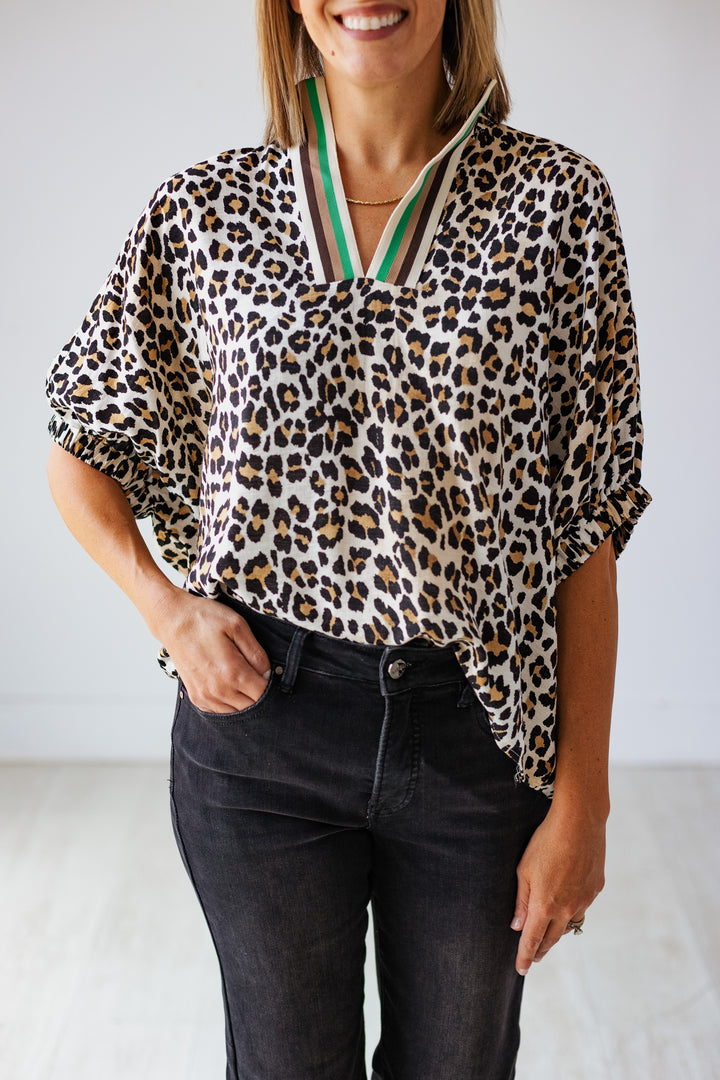 STEPH LEOPARD HIGHNECK BLOUSE