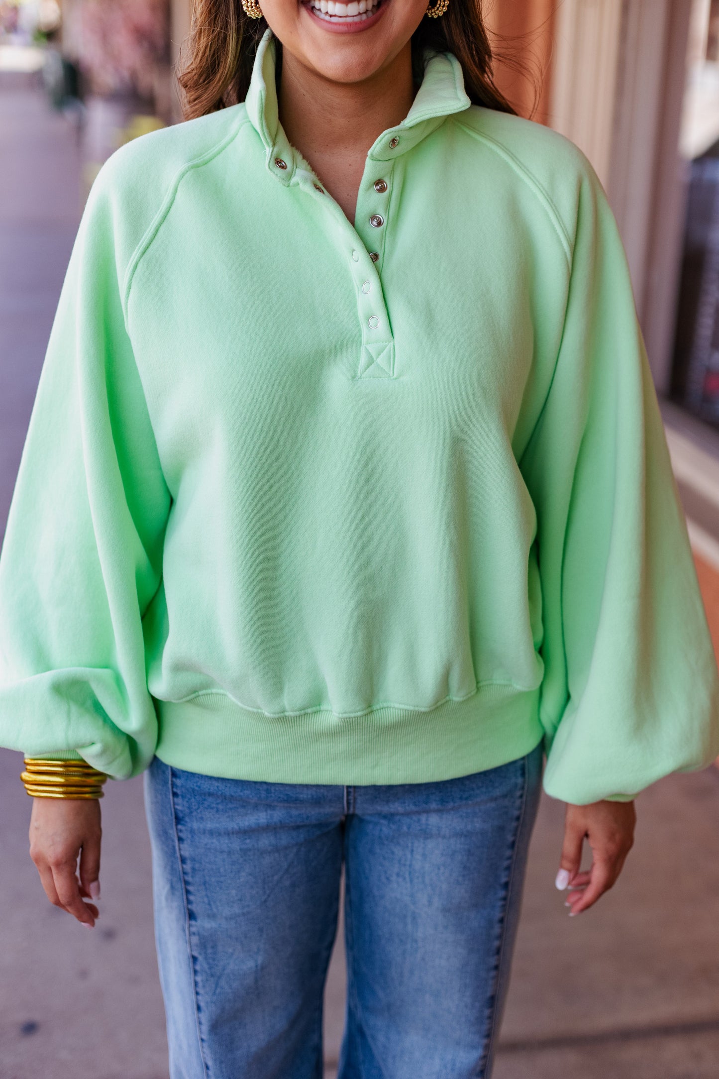 PIPER SNAP BUTTON SWEATSHIRT / APPLE GREEN