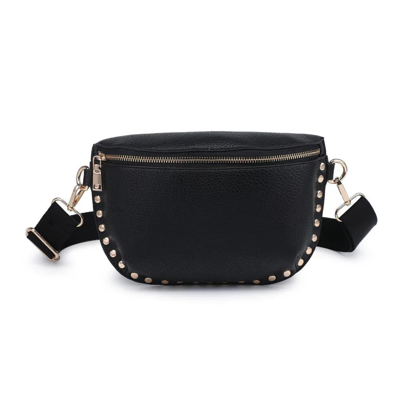 GIZELLE STUDDED BELT BAG- BLACK
