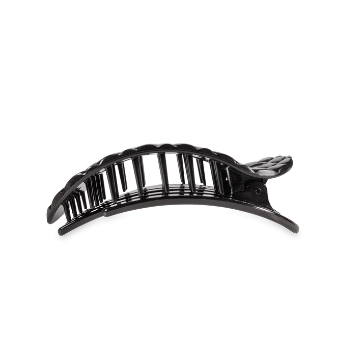 TELETIES: QUILTED MEDIUM FLAT ROUND CLIP- JET BLACK