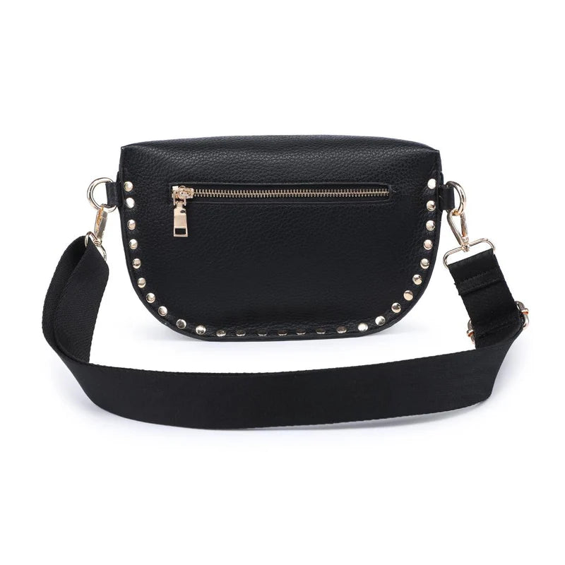 GIZELLE STUDDED BELT BAG- BLACK