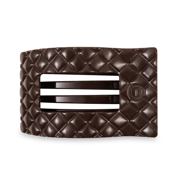 TELETIES: QUILTED LARGE FLAT RECTANGLE CLIP- TRULY TAUPE