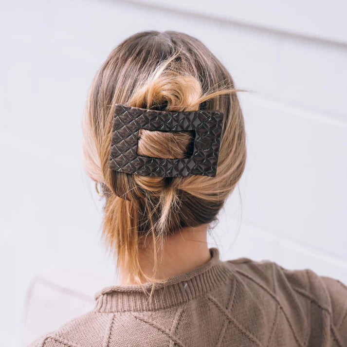 TELETIES: QUILTED LARGE FLAT RECTANGLE CLIP- TRULY TAUPE