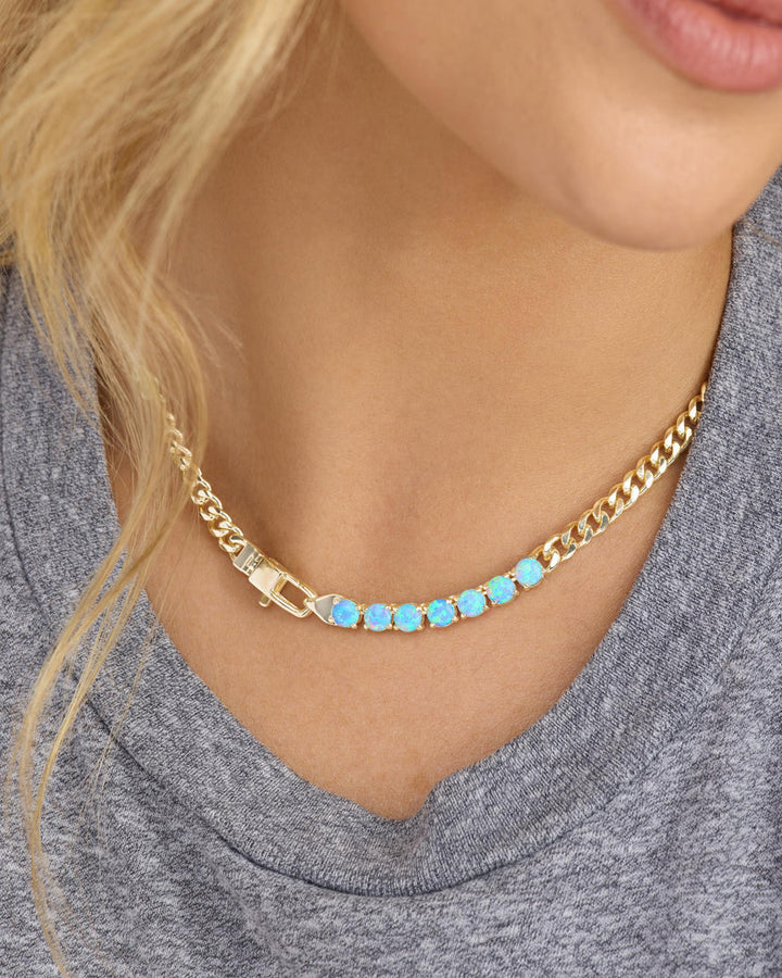 MELINDA MARIA: BABY JULIAN LOVES OPALS NECKLACE- GOLD/BLUE OPAL