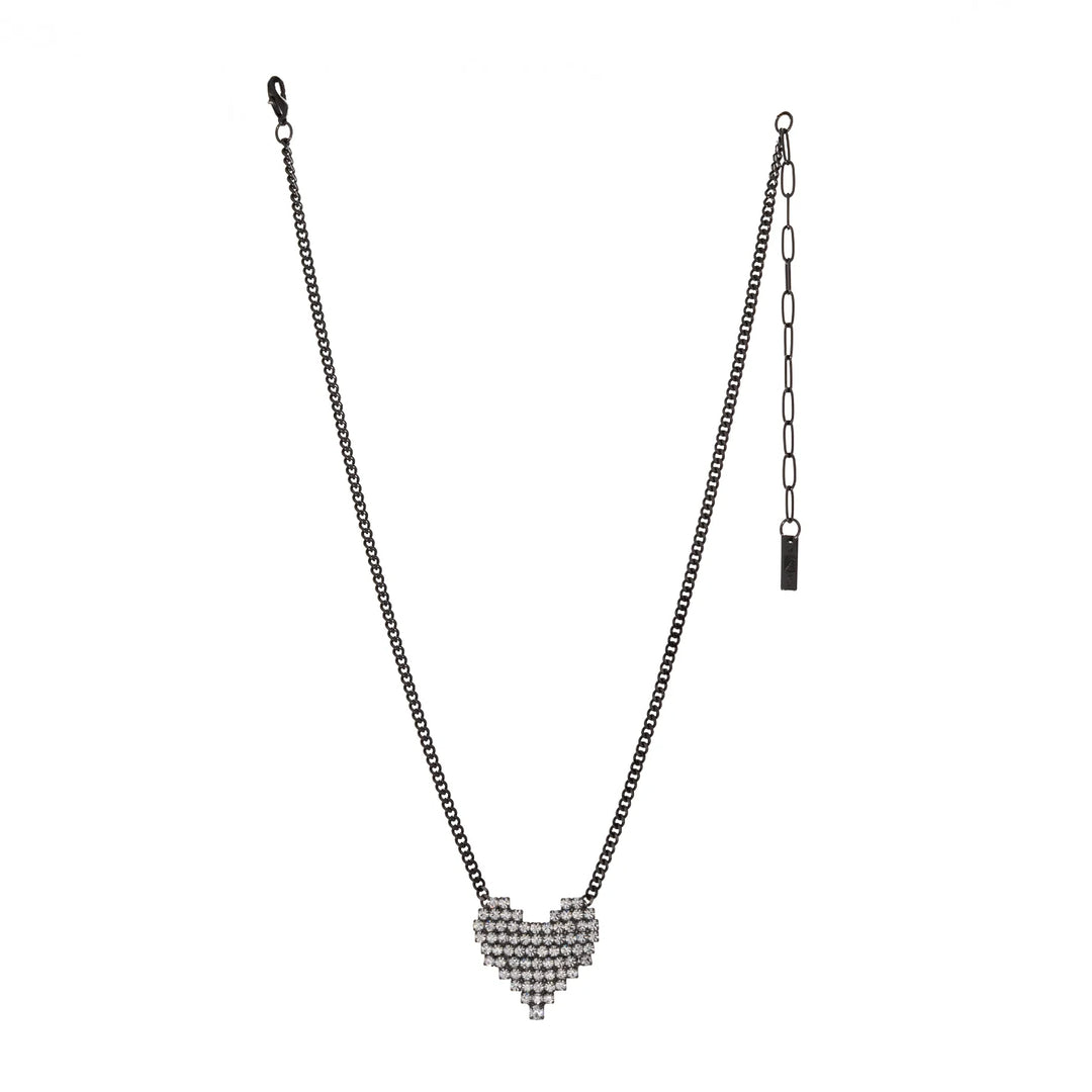 TOVA: CANDY HEART NECKLACE- GUNMETAL/CLEAR