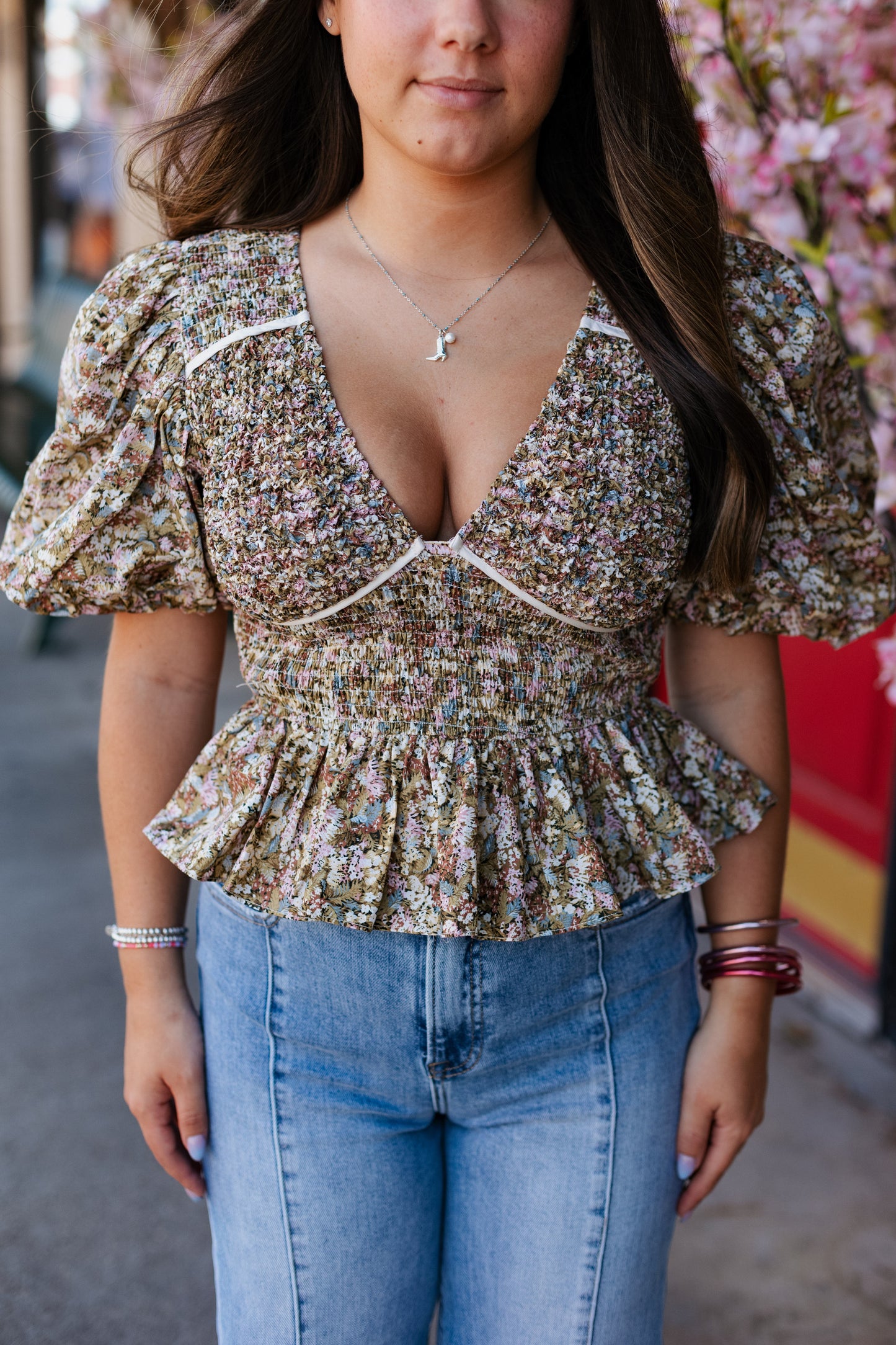 AUTUMN FLORAL PEPLUM TOP