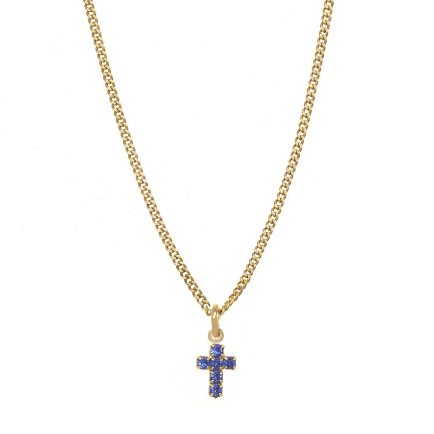 MINI CROSS NECKLACE - SAPPHIRE