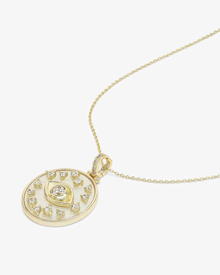 MELINDA MARIA: CHIC GOLD EVIL EYE MEDALLION NECKLACE