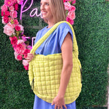 LIME QUILTED PUFFER TOTE