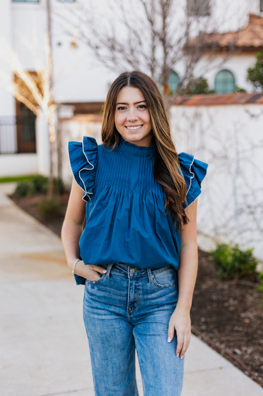 NAUTICAL NAVY PLEATED TOP