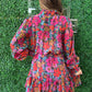 Fuschia/ Teal Floral Print Tie Dress