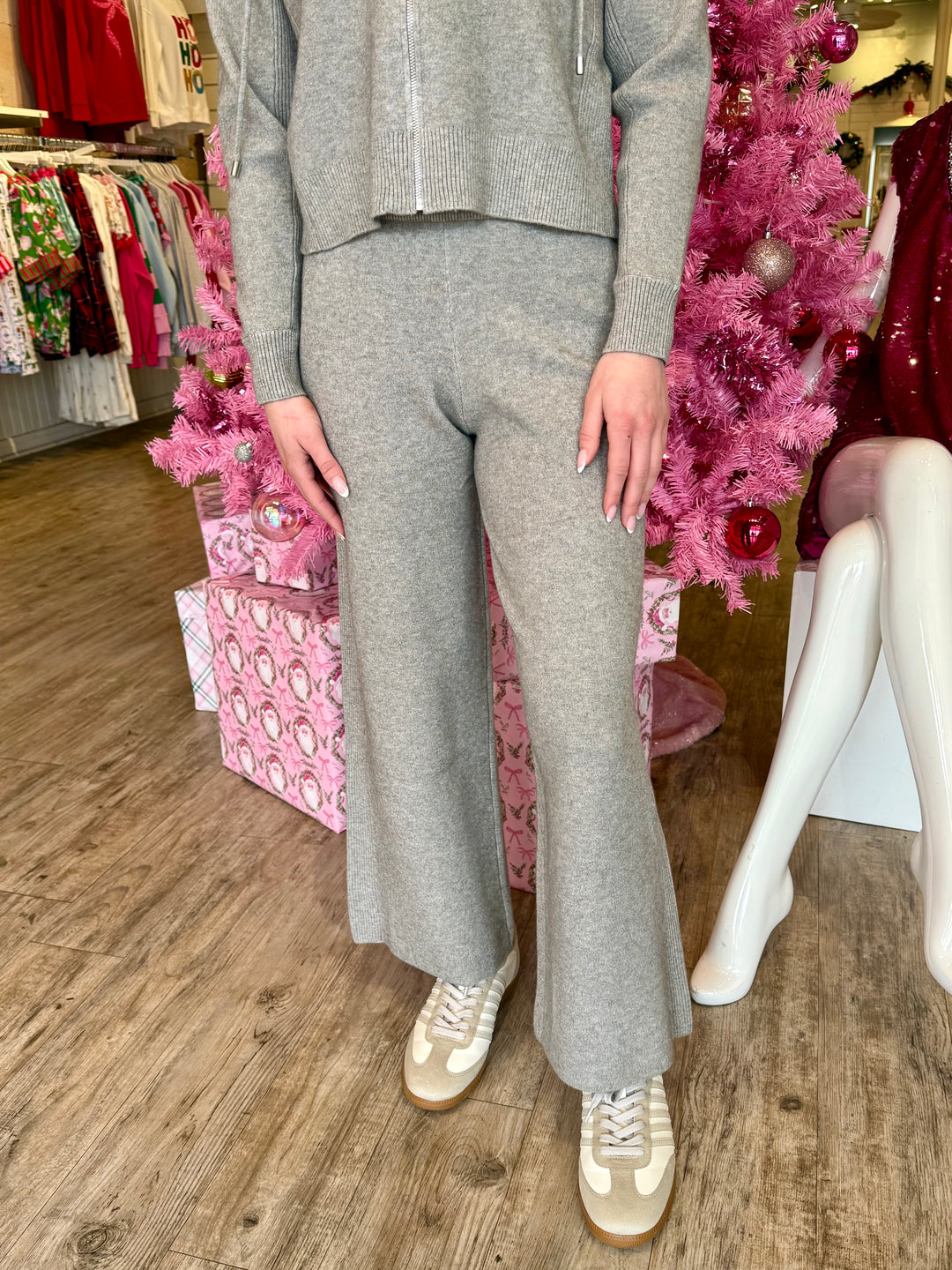 RIBBED KNIT LOUNGE PANT- SOFT GREY