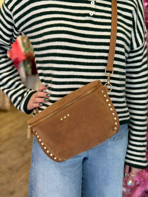 SABRINA STUDDED SUEDE BUM BAG- CAMEL