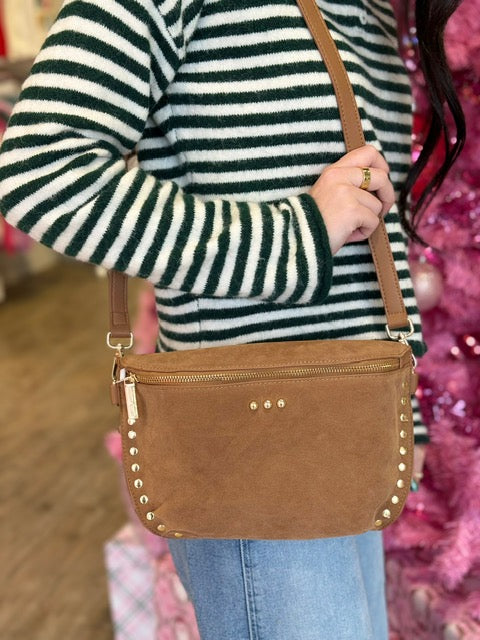 SABRINA STUDDED SUEDE BUM BAG- CAMEL