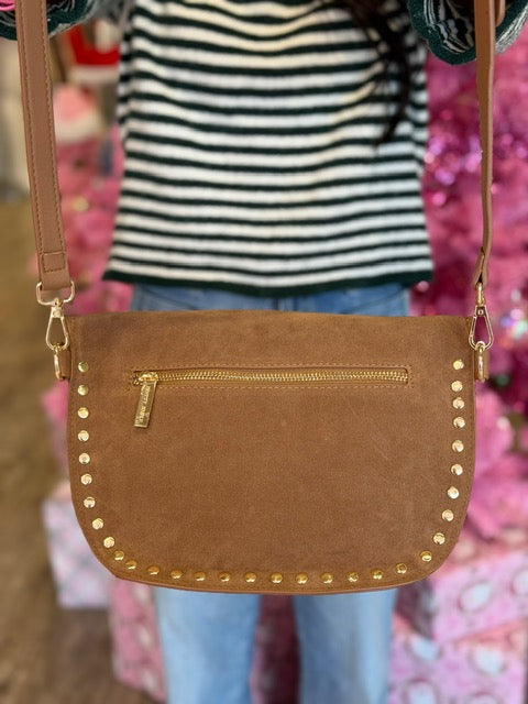 SABRINA STUDDED SUEDE BUM BAG- CAMEL