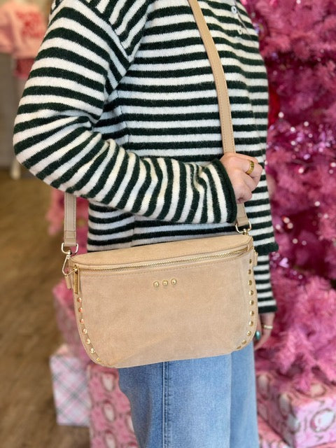 SABRINA STUDDED SUEDE BUM BAG- OATMEAL