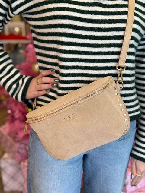 SABRINA STUDDED SUEDE BUM BAG- OATMEAL