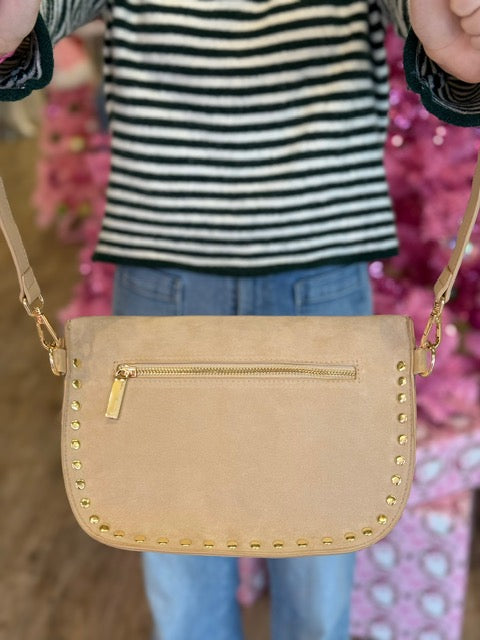 SABRINA STUDDED SUEDE BUM BAG- OATMEAL