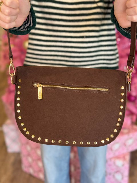 SABRINA STUDDED SUEDE BUM BAG- CHOCOLATE