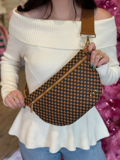 WESTLYN WOVEN BUM BAG- CHECKERED COFFEE