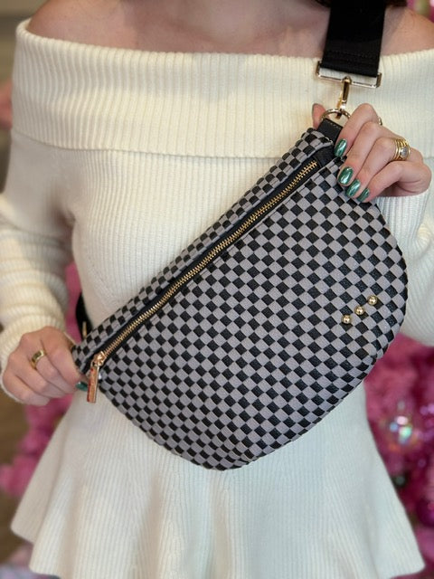 WESTLYN WOVEN BUM BAG- CHECKERED LIGHT GRAY NAVY