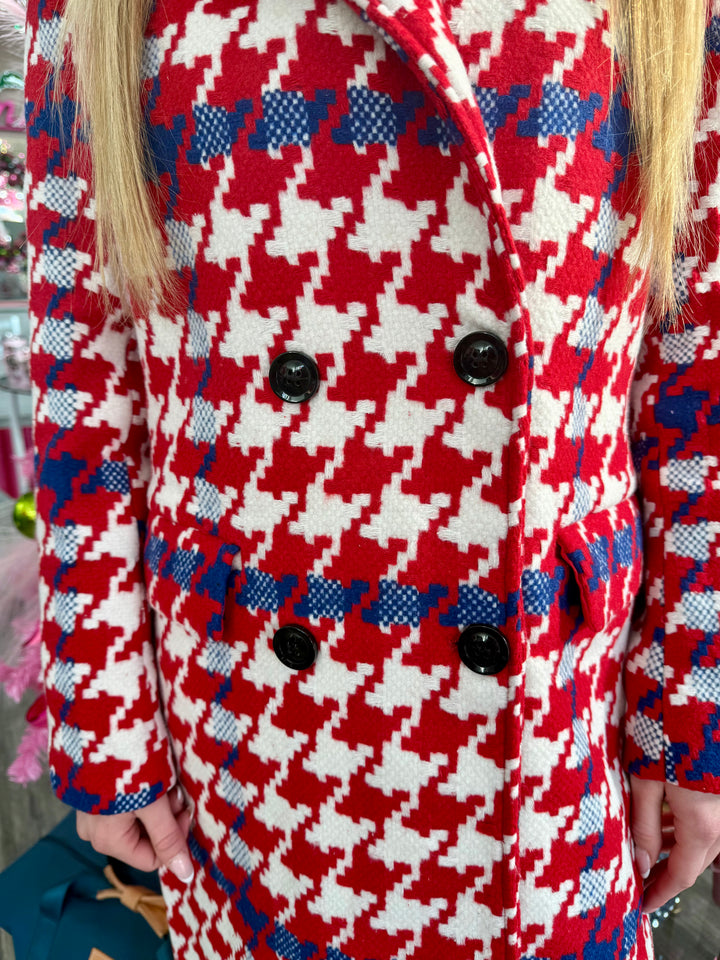 RED & BLUE HOUNDSTOOTH COAT