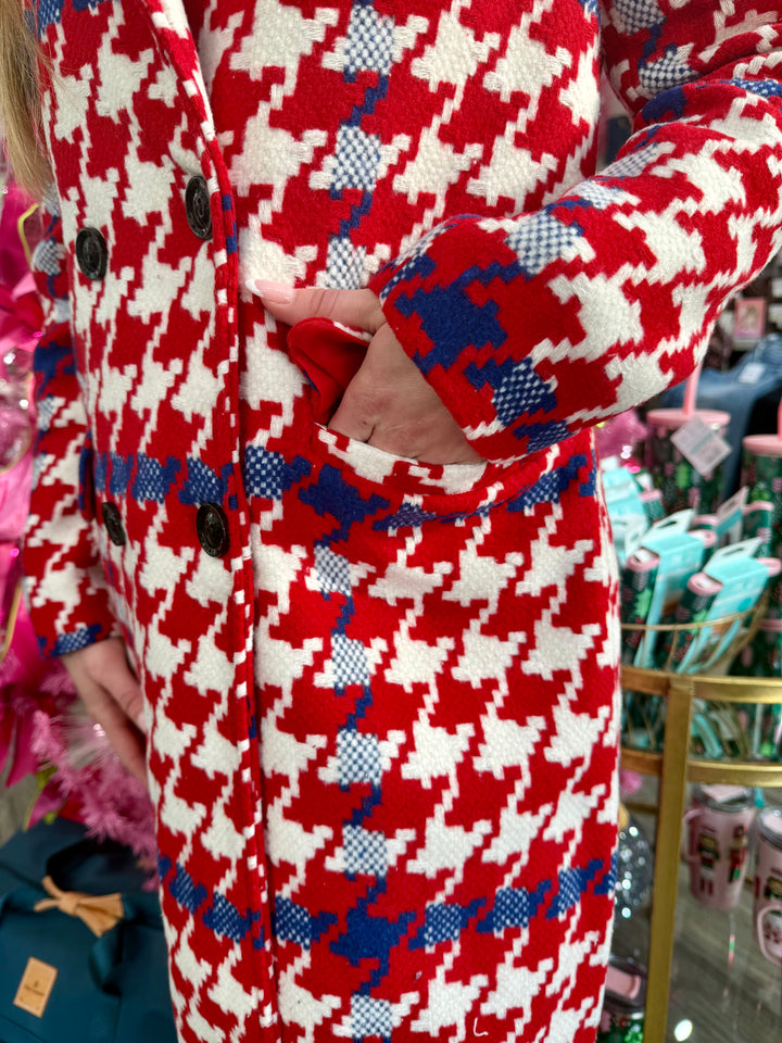 RED & BLUE HOUNDSTOOTH COAT