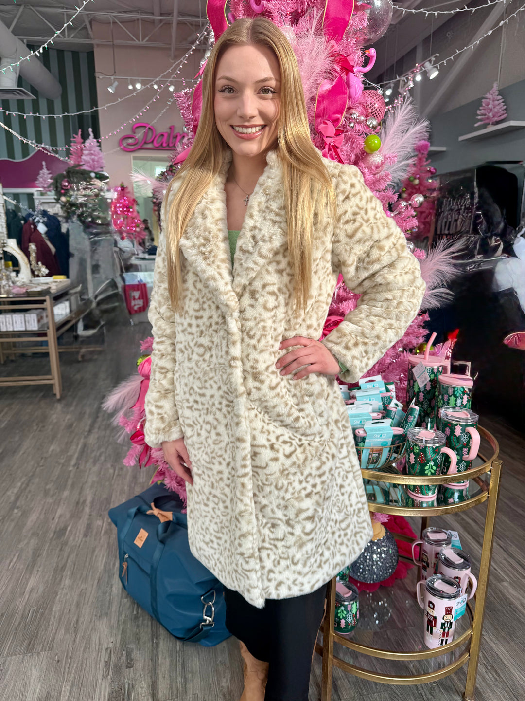 CREAM LEOPARD FAUX FUR COAT