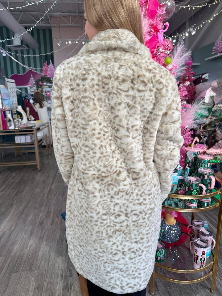 CREAM LEOPARD FAUX FUR COAT