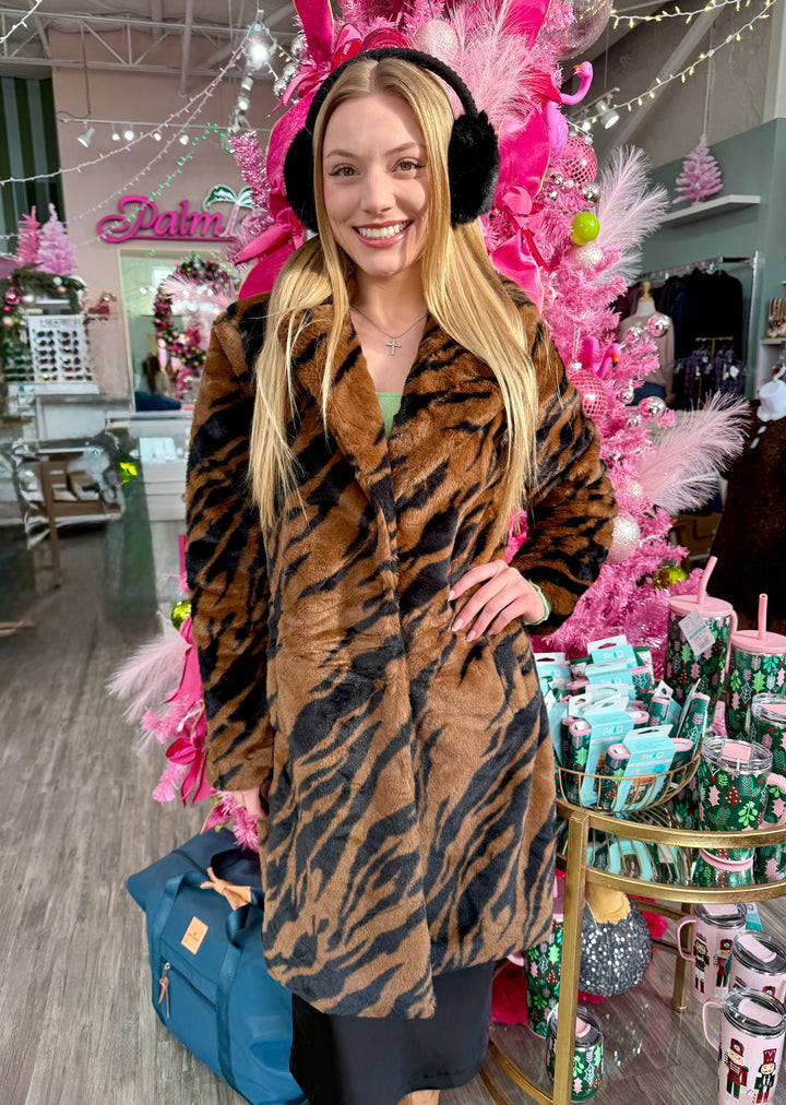 ZEBRA PRINT FAUX FUR COAT