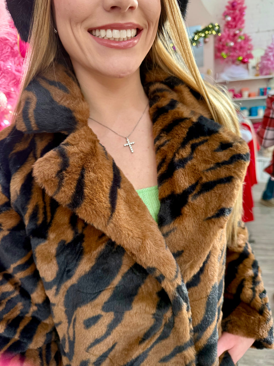 ZEBRA PRINT FAUX FUR COAT