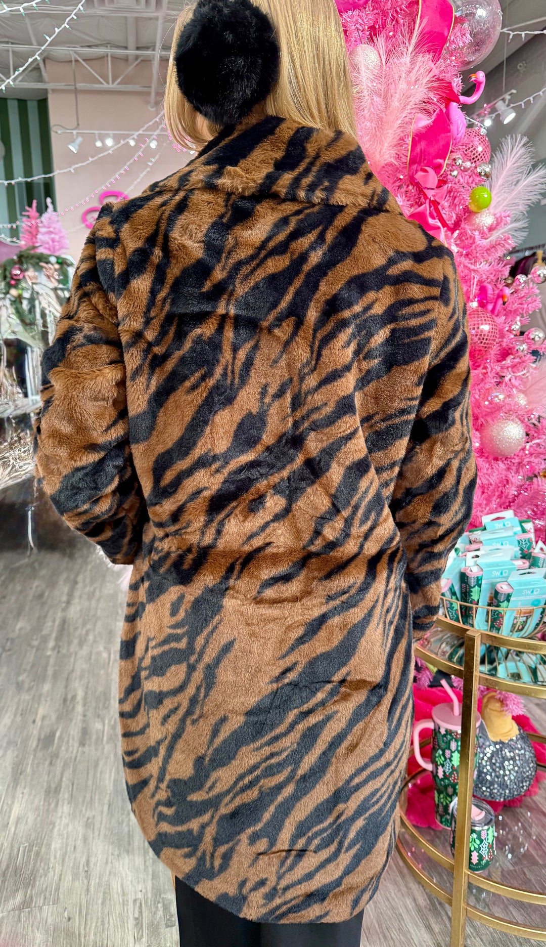 ZEBRA PRINT FAUX FUR COAT