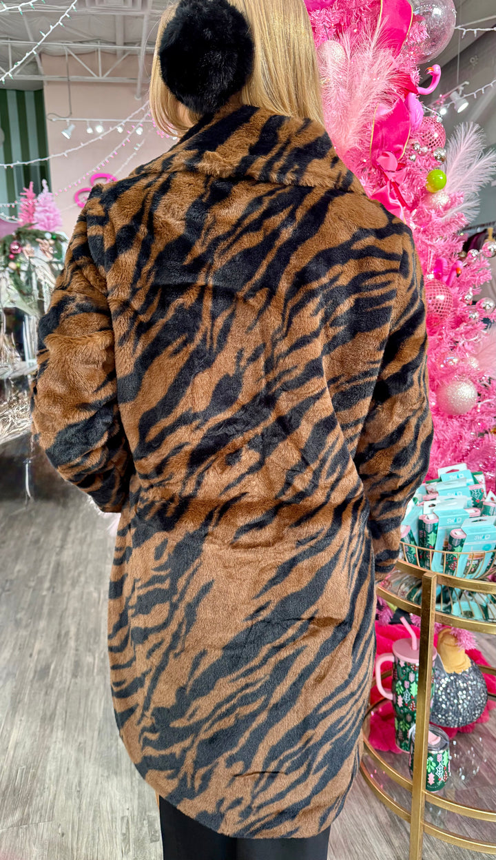 ZEBRA PRINT FAUX FUR COAT
