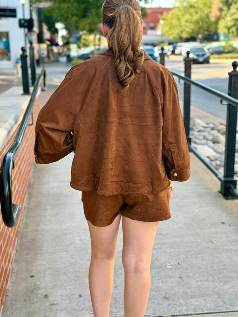 SUEDE SWING JACKET WITH GOLD BUTTONS