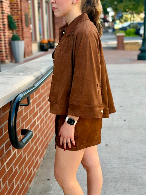 SUEDE SWING JACKET WITH GOLD BUTTONS