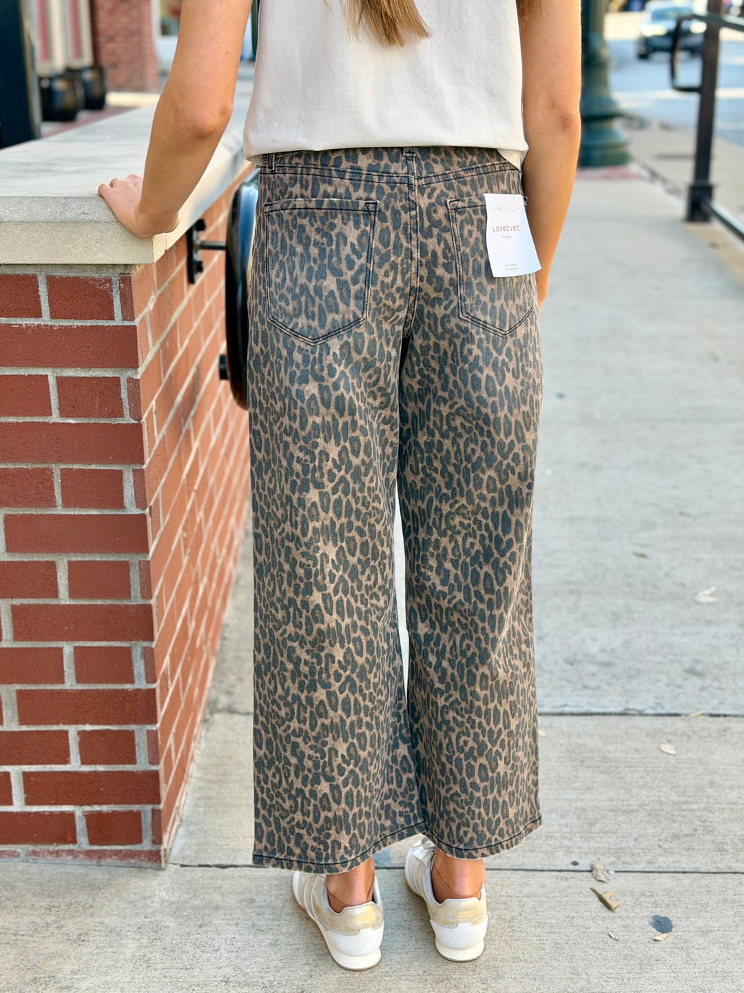 LEOPARD HIGHRISE TIE FRONT WIDE LEG JEAN