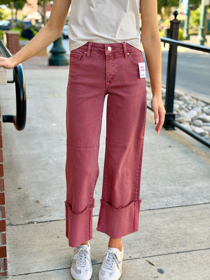 RISEN: WIDE CUFF CROP JEAN- RUST